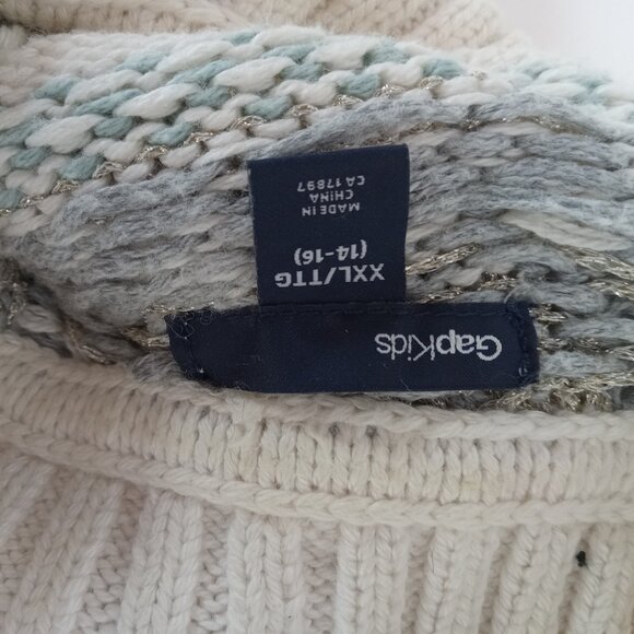 Gap Kids Size XXL 14-16 Exrta Long Knit Sweater Y2K White Silver Blue Winter - Picture 12 of 13